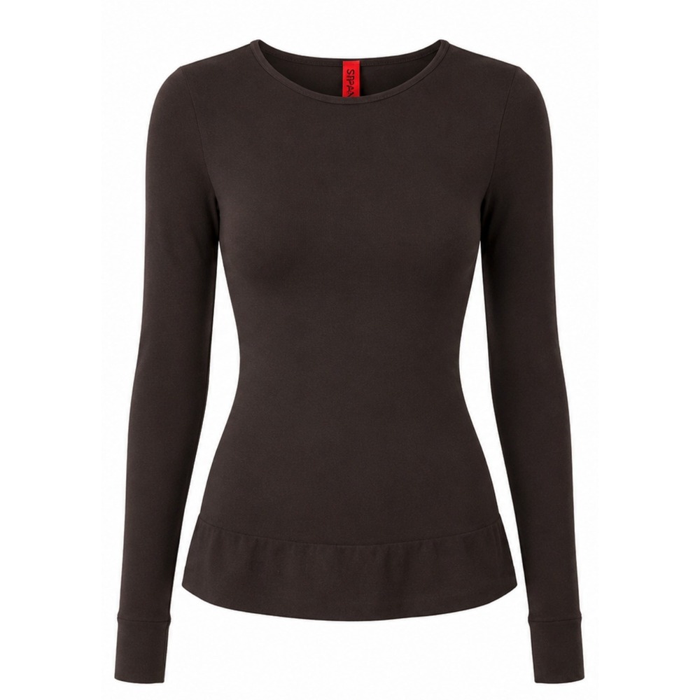 Spanx Long Sleeve Crew Top Womens Medium Bittersweet Brown Compression 977 NWT